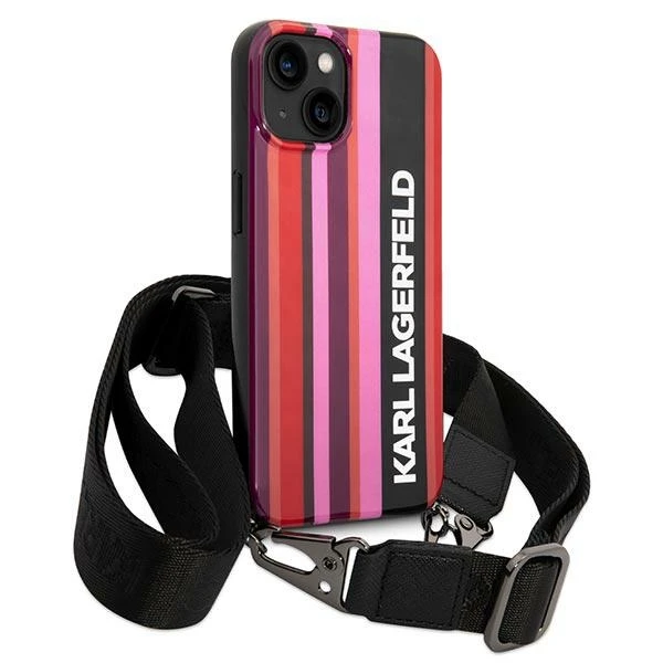 Dėklas Karl Lagerfeld Color Stripes Strap Case for iPhone 14 Plus / 15 Plus 6.7" - Rožinė