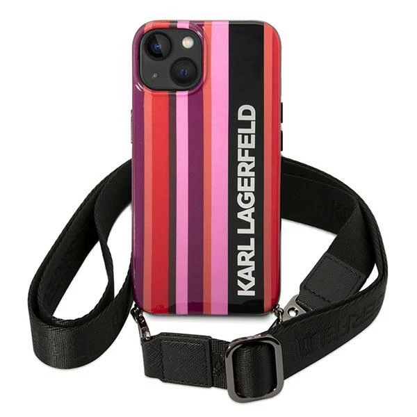 Dėklas Karl Lagerfeld Color Stripes Strap Case for iPhone 14 Plus / 15 Plus 6.7" - Rožinė