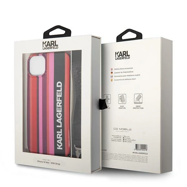 Dėklas Karl Lagerfeld Color Stripes Strap Case for iPhone 14 Plus / 15 Plus 6.7" - Rožinė