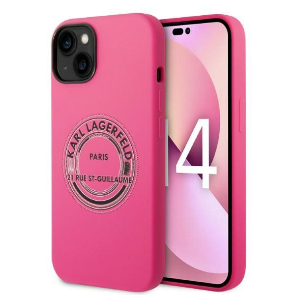 Karl Lagerfeld KLHCP14SSRSGRCF iPhone 14/15/13 6,1" kietas dėklas, rožinis silikoninis RSG