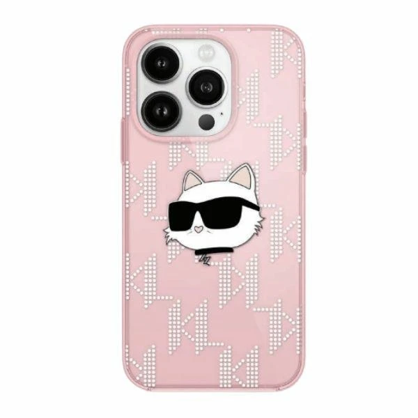 Karl Lagerfeld IML Choupette Head & Monogram - Apple iPhone 15 Pro dėklas, rožinis