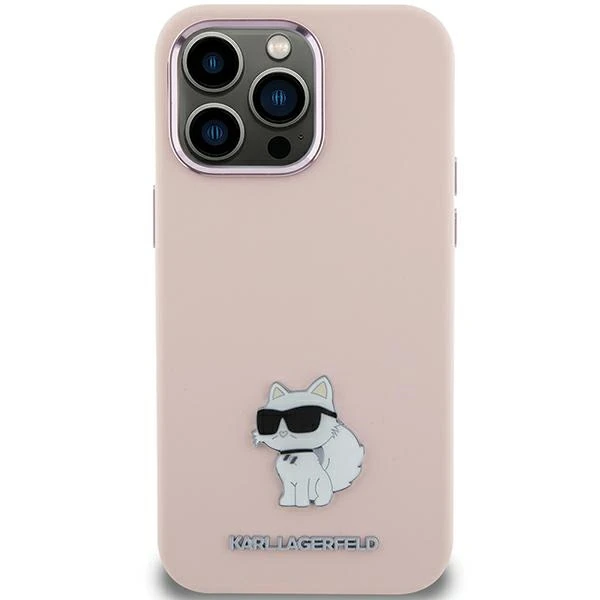 Apple iPhone 15 Plus Karl Lagerfeld silikoninis dėklas Choupette Metal Pin (KLHCP15MSMHCNPP) rožinės spalvos