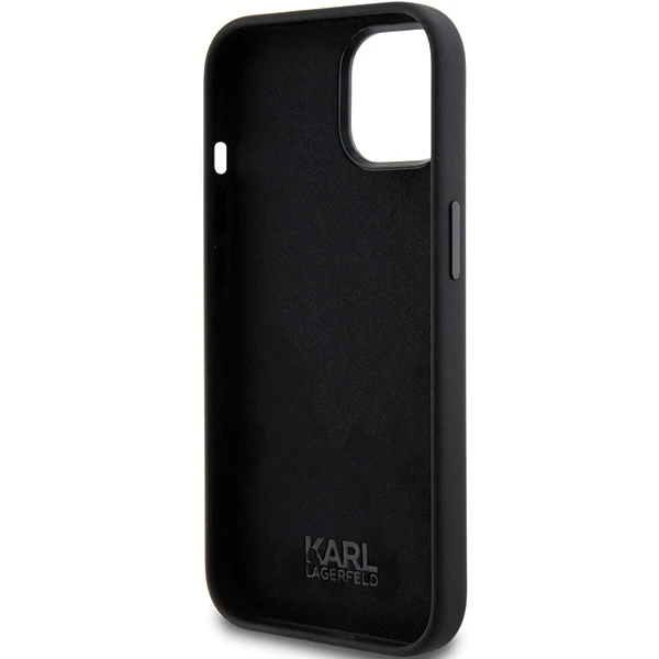 Dėklas Karl Lagerfeld Silicone Choupette Metal Pin - Apple iPhone 15 Case Juodas