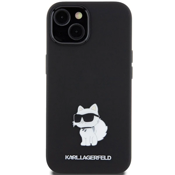 Dėklas Karl Lagerfeld Silicone Choupette Metal Pin - Apple iPhone 15 Case Juodas