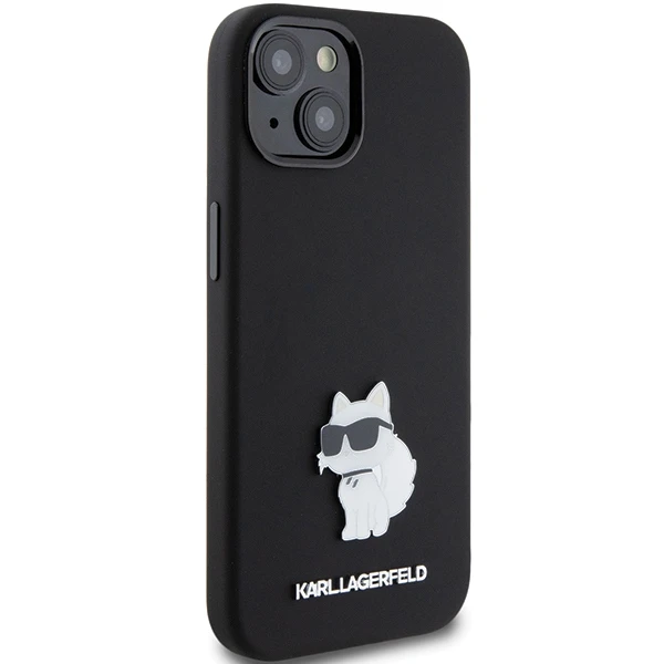 Dėklas Karl Lagerfeld Silicone Choupette Metal Pin - Apple iPhone 15 Case Juodas
