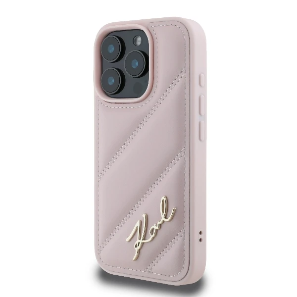 Karl Lagerfeld KLHCP16LPQDSMGP iPhone 16 Pro 6.3″ rožinės spalvos kietas dėklas Quilted Signature