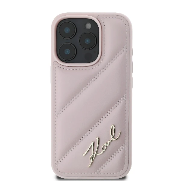 Karl Lagerfeld KLHCP16LPQDSMGP iPhone 16 Pro 6.3″ rožinės spalvos kietas dėklas Quilted Signature