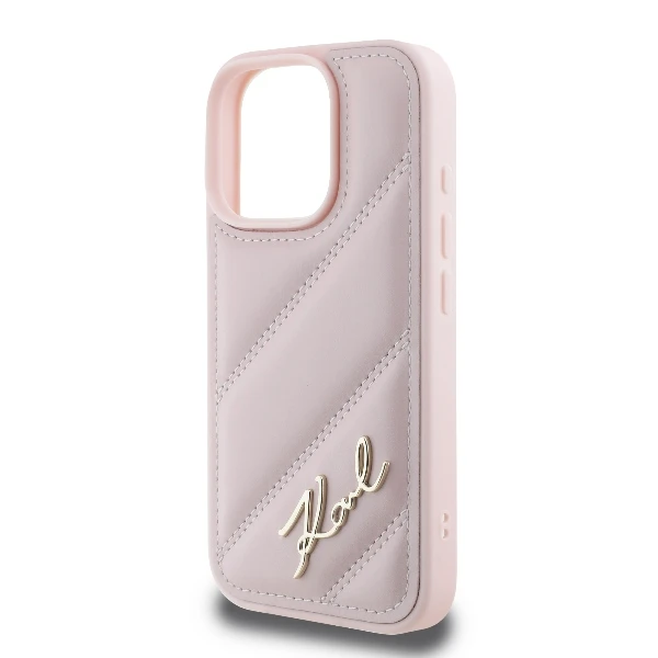 Karl Lagerfeld KLHCP16LPQDSMGP iPhone 16 Pro 6.3″ rožinės spalvos kietas dėklas Quilted Signature