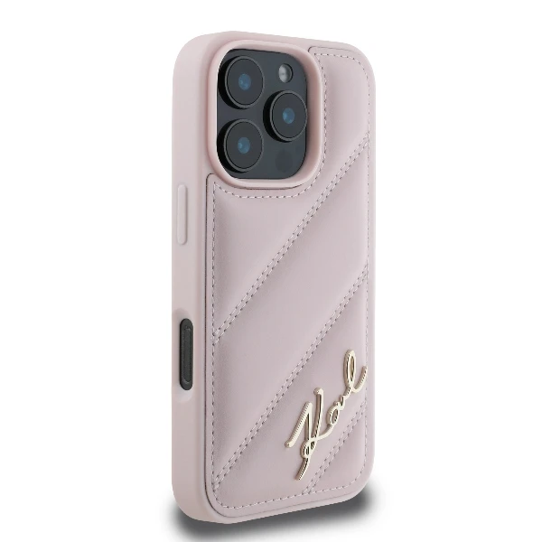 Karl Lagerfeld KLHCP16LPQDSMGP iPhone 16 Pro 6.3″ rožinės spalvos kietas dėklas Quilted Signature