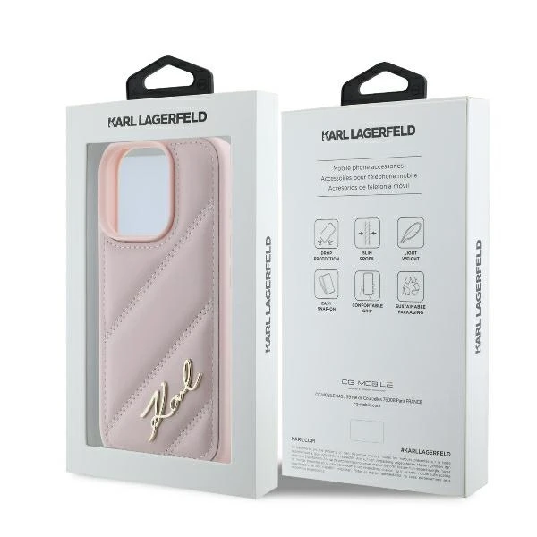 Karl Lagerfeld KLHCP16LPQDSMGP iPhone 16 Pro 6.3″ rožinės spalvos kietas dėklas Quilted Signature