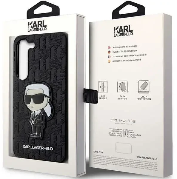 Karl Lagerfeld KLHCS23SSAKLHKPK S23 S911 kietas dėklas juodas/juodas Saffiano Monogram Ikonik