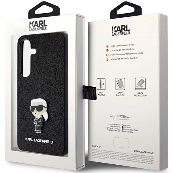 Dėklas Karl Lagerfeld Fixed Glitter Ikonik Logo Metal Pin - Samsung Galaxy S24+ Case juodas