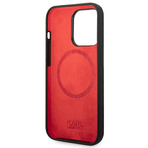 Dėklas Karl Lagerfeld KLHMP14LSLMP1K iPhone 14 Pro 6,1" hardcase juoda/juodas Silicone Plaque Magsafe