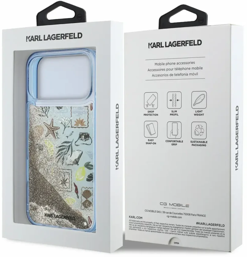 Karl Lagerfeld Liquid Glitter Beach dėklas skirtas iPhone 18 Pro Mėlyna
