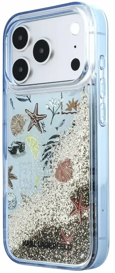 Karl Lagerfeld Liquid Glitter Beach dėklas skirtas iPhone 18 Pro Mėlyna