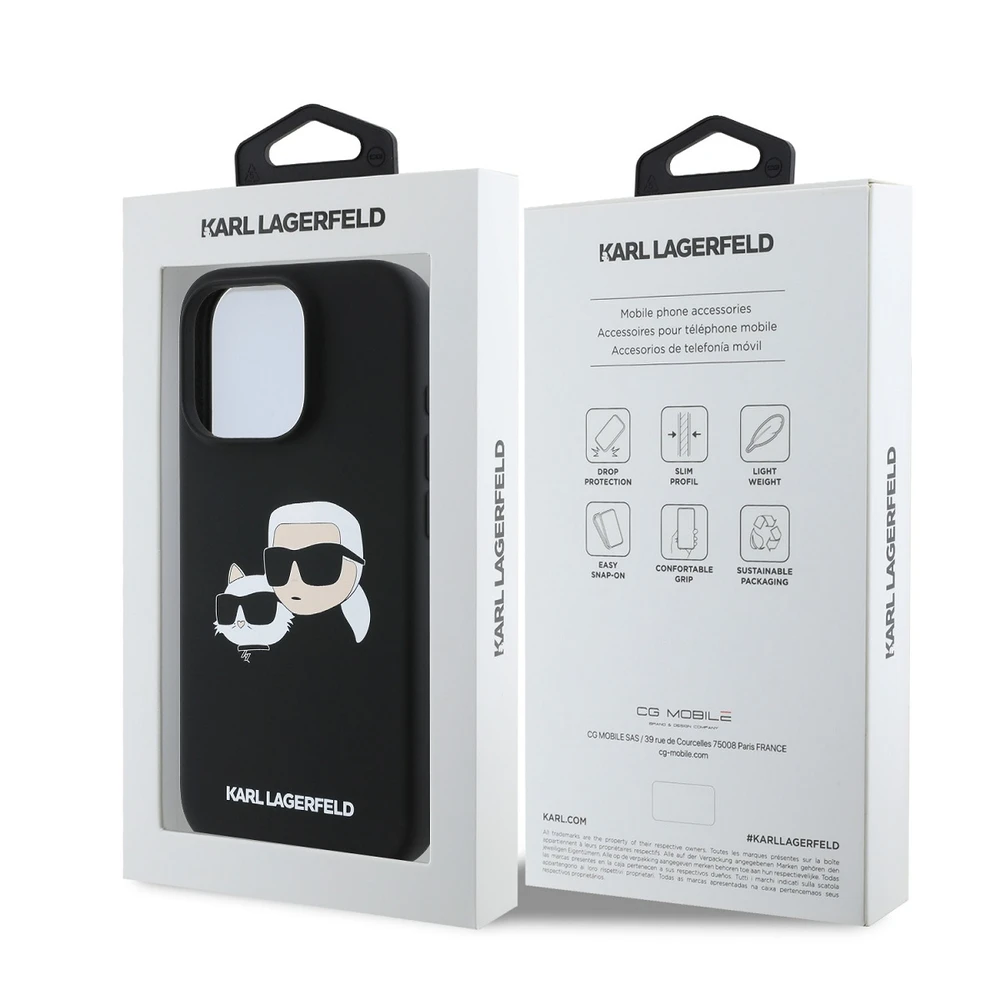 Karl Lagerfeld KLHMP16LSKCHPPLK Apple iPhone 16 Pro 6.3″ juodos spalvos kietas dėklas Silicone Double Heads Print