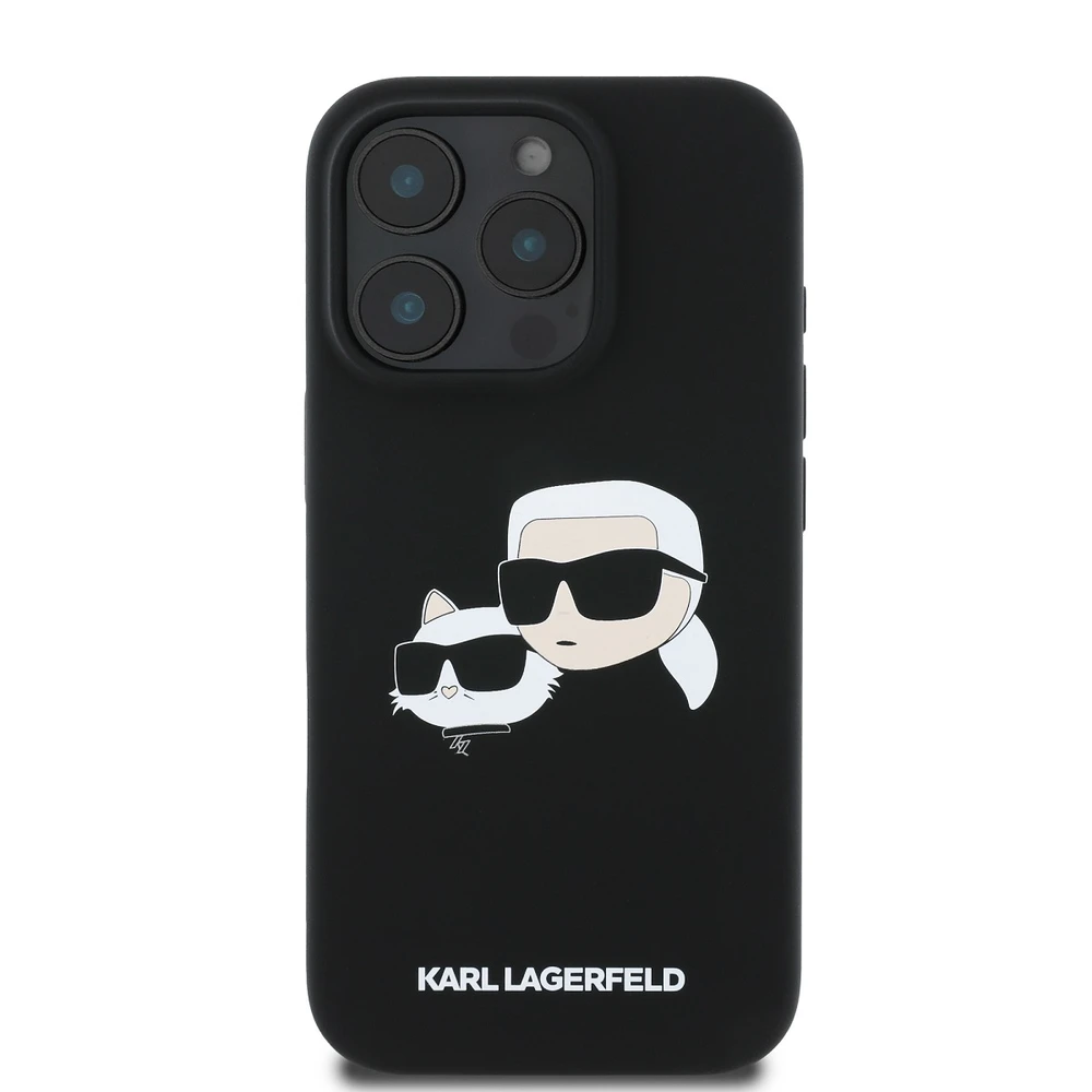 Karl Lagerfeld KLHMP16LSKCHPPLK Apple iPhone 16 Pro 6.3″ juodos spalvos kietas dėklas Silicone Double Heads Print