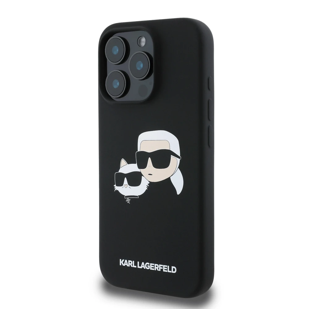 Karl Lagerfeld KLHMP16LSKCHPPLK Apple iPhone 16 Pro 6.3″ juodos spalvos kietas dėklas Silicone Double Heads Print
