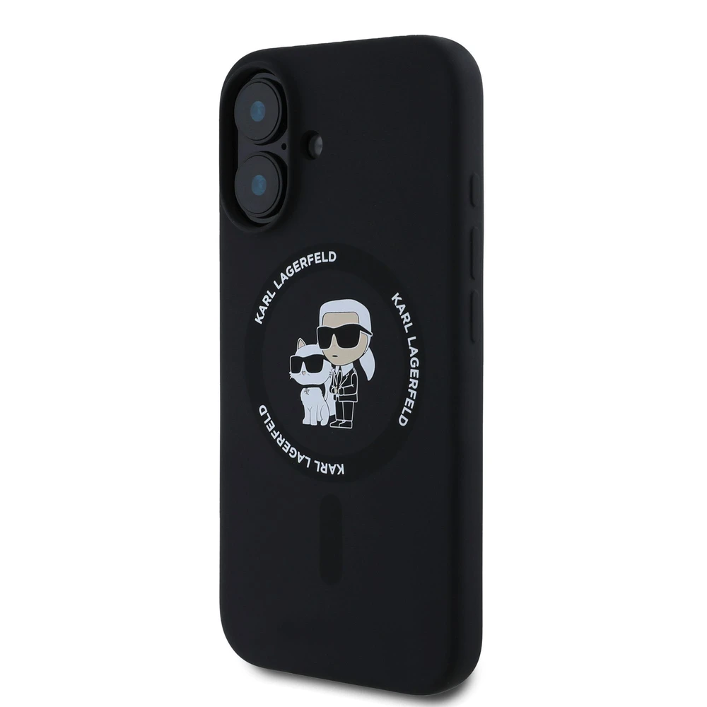 Karl Lagerfeld dėklas skirtas Apple iPhone 16 compatible with MagSafe KLHMP16SSCMKCRHK (Silicone KC Body Ring) juodos spalvos