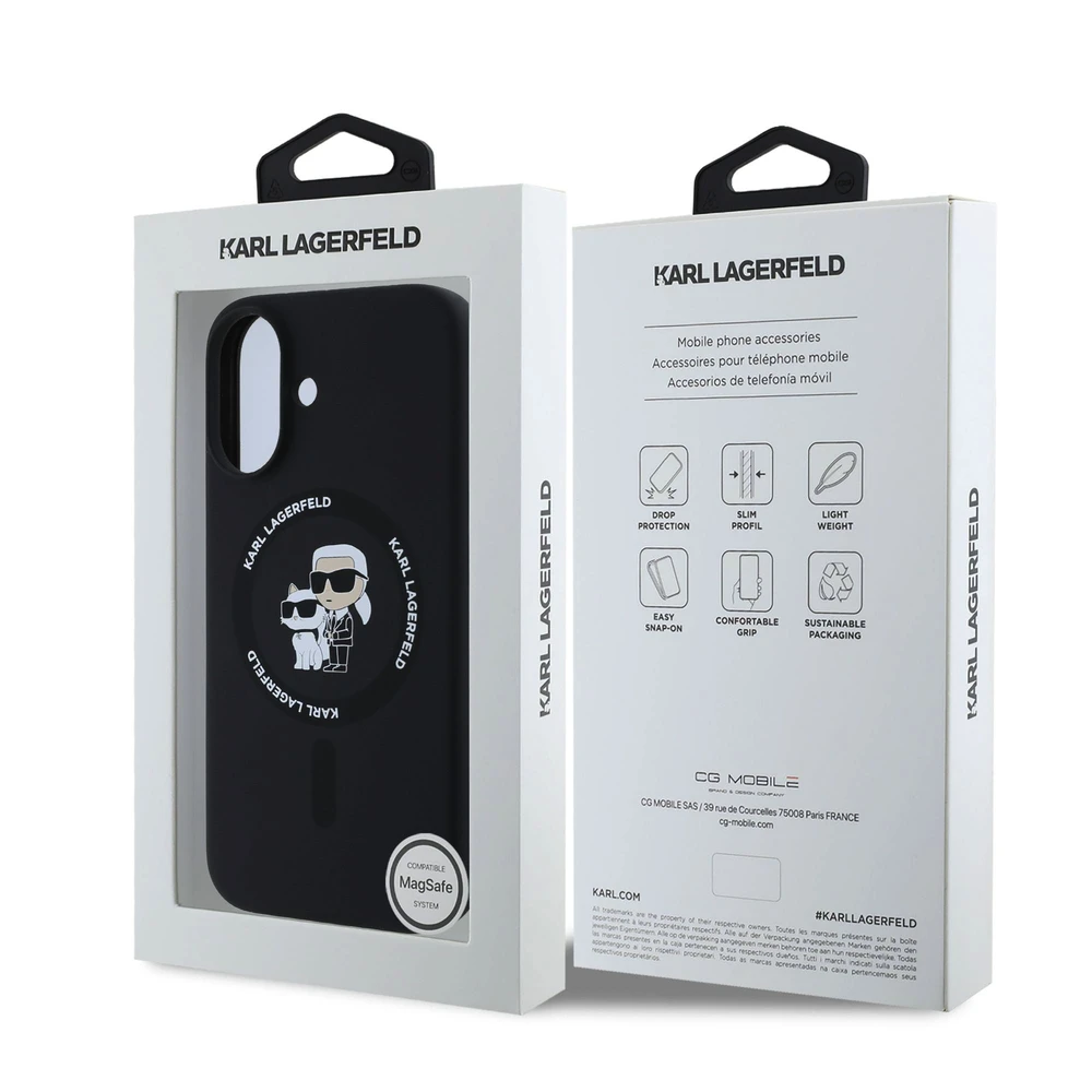 Karl Lagerfeld dėklas skirtas Apple iPhone 16 compatible with MagSafe KLHMP16SSCMKCRHK (Silicone KC Body Ring) juodos spalvos