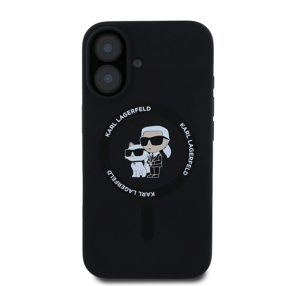 Karl Lagerfeld dėklas skirtas Apple iPhone 16 compatible with MagSafe KLHMP16SSCMKCRHK (Silicone KC Body Ring) juodos spalvos