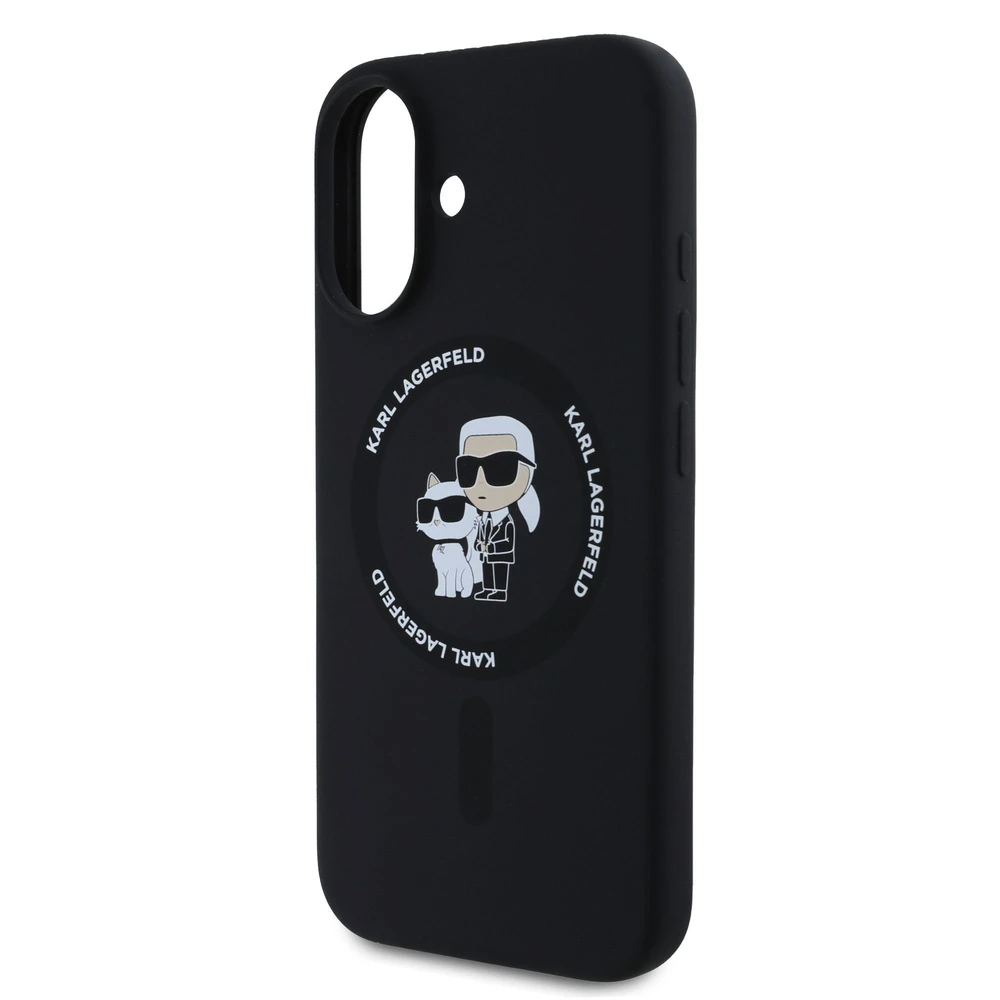 Karl Lagerfeld dėklas skirtas Apple iPhone 16 compatible with MagSafe KLHMP16SSCMKCRHK (Silicone KC Body Ring) juodos spalvos