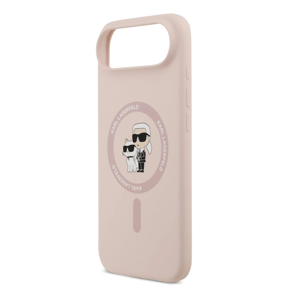 Karl Lagerfeld Liquid Silicone Karl and Choupette MagSafe dėklas, skirtas iPhone 17 Air, rožinės spalvos
