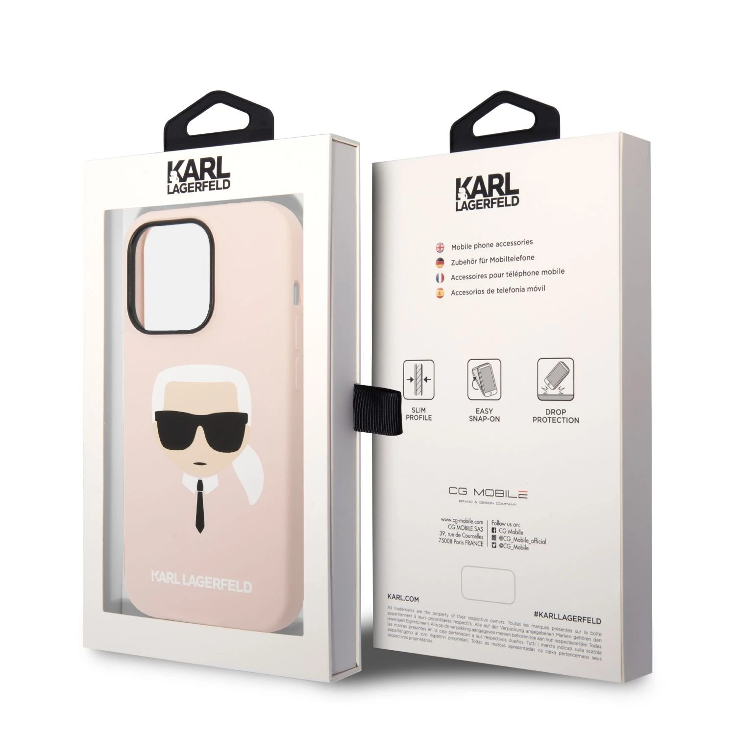 Karl Lagerfeld dėklas, skirtas iPhone 14 Pro Max 6,7 KLHCP14XSLKHBK rožinės spalvos HC Silicone Karl's Head