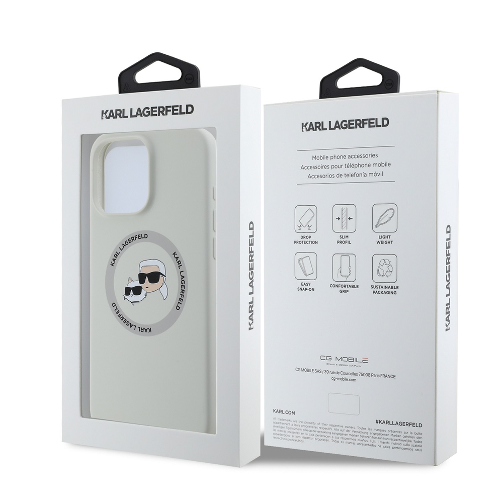Dėklas Karl Lagerfeld Liquid silikoninis K&CH Heads MagSafe Apple iPhone 16 Pro rusvai gelsvas