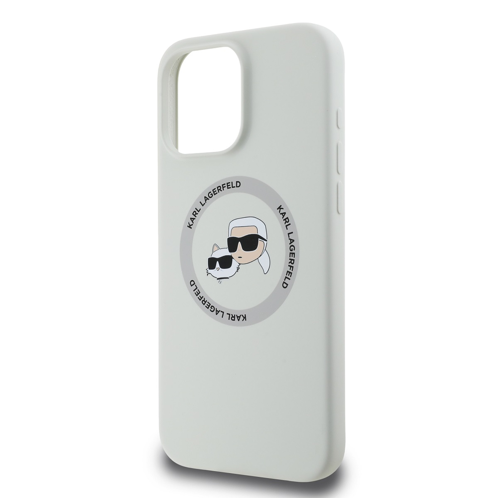 Dėklas Karl Lagerfeld Liquid silikoninis K&CH Heads MagSafe Apple iPhone 16 Pro rusvai gelsvas