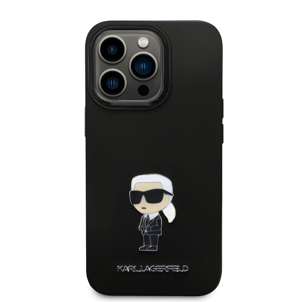 Dėklas Karl Lagerfeld KLHCP15LSMHKNPK Apple iPhone 15 Pro 6.1″ juodos spalvos Silicone Ikonik Metal Pin