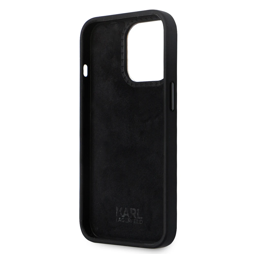 Dėklas Karl Lagerfeld KLHCP15LSMHKNPK Apple iPhone 15 Pro 6.1″ juodos spalvos Silicone Ikonik Metal Pin