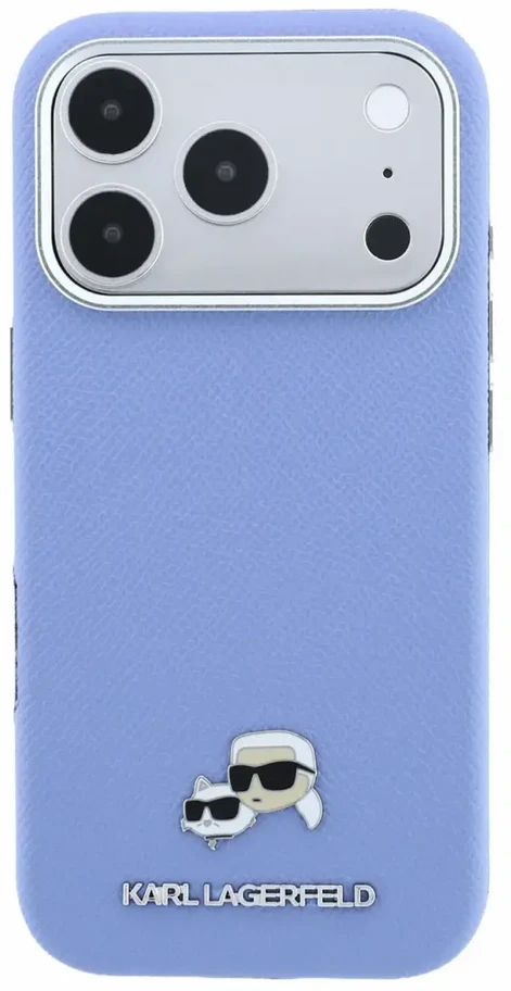 Dėklas Karl Lagerfeld PU Grained Semi Wrap K&CH Heads Magsafe Case for iPhone 18 Pro Max Mėlyna