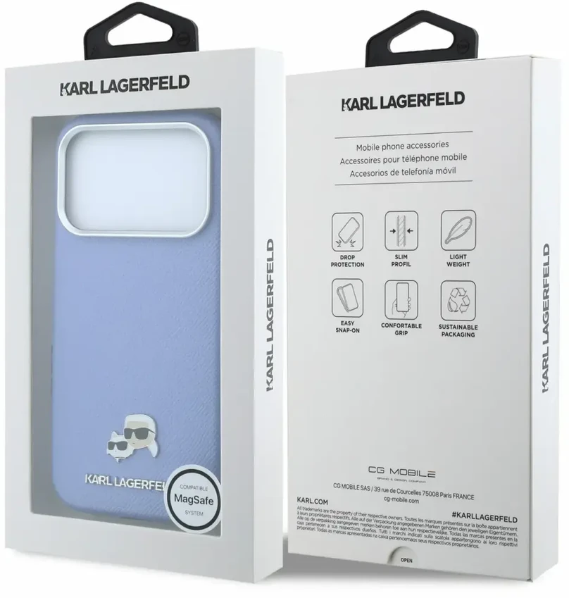 Dėklas Karl Lagerfeld PU Grained Semi Wrap K&CH Heads Magsafe Case for iPhone 18 Pro Max Mėlyna
