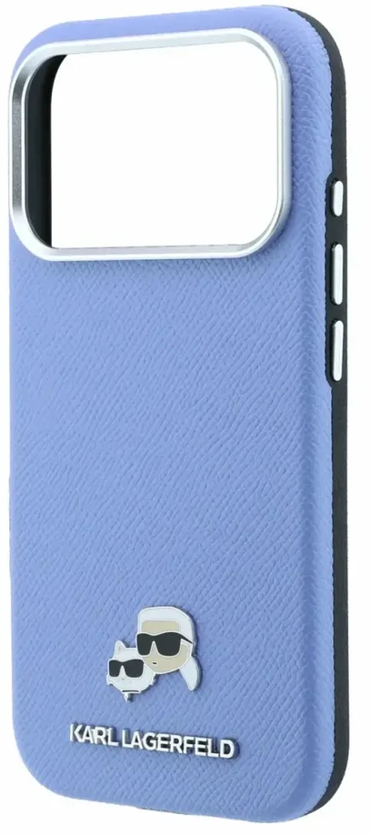 Dėklas Karl Lagerfeld PU Grained Semi Wrap K&CH Heads Magsafe Case for iPhone 18 Pro Max Mėlyna
