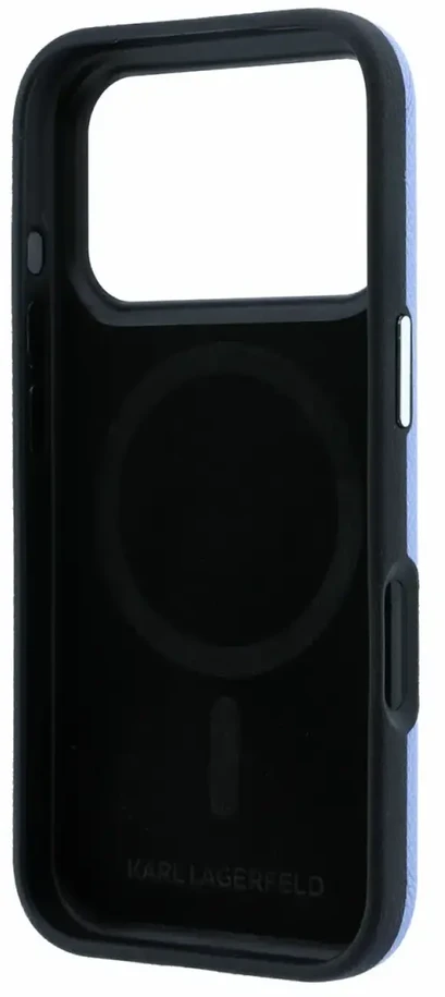 Dėklas Karl Lagerfeld PU Grained Semi Wrap K&CH Heads Magsafe Case for iPhone 18 Pro Max Mėlyna