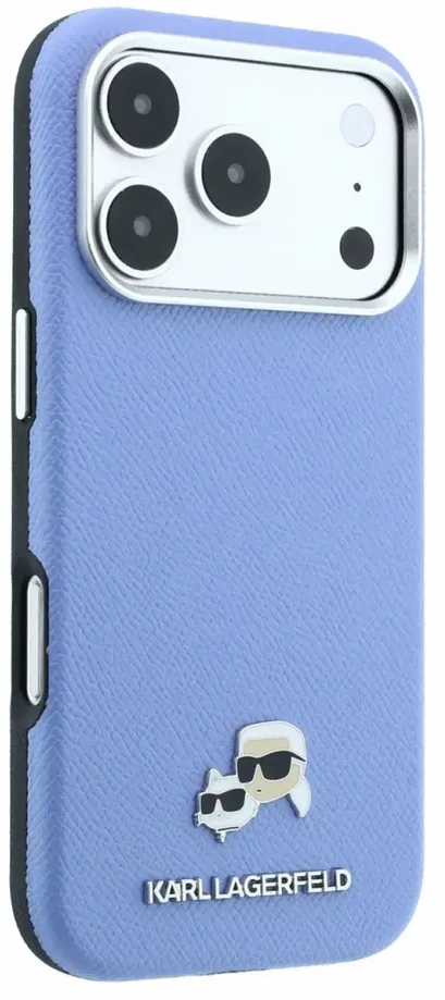 Dėklas Karl Lagerfeld PU Grained Semi Wrap K&CH Heads Magsafe Case for iPhone 18 Pro Max Mėlyna