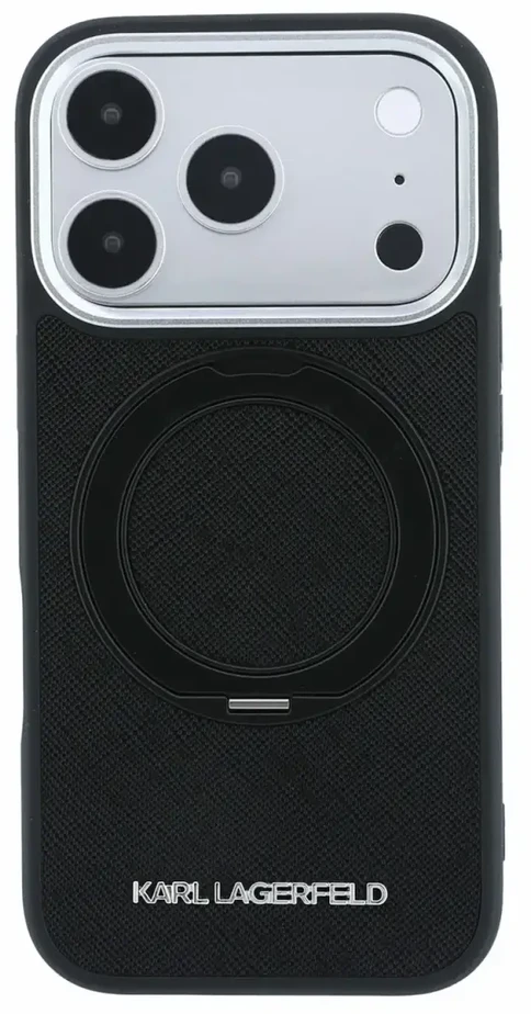 Dėklas Karl Lagerfeld PU Saffiano Ring Stand MagSafe Case for iPhone 18 Pro Juodas