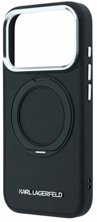 Dėklas Karl Lagerfeld PU Saffiano Ring Stand MagSafe Case for iPhone 18 Pro Juodas