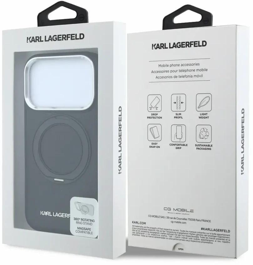 Dėklas Karl Lagerfeld PU Saffiano Ring Stand MagSafe Case for iPhone 18 Pro Juodas