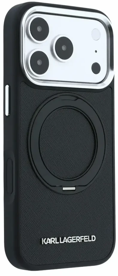 Dėklas Karl Lagerfeld PU Saffiano Ring Stand MagSafe Case for iPhone 18 Pro Juodas