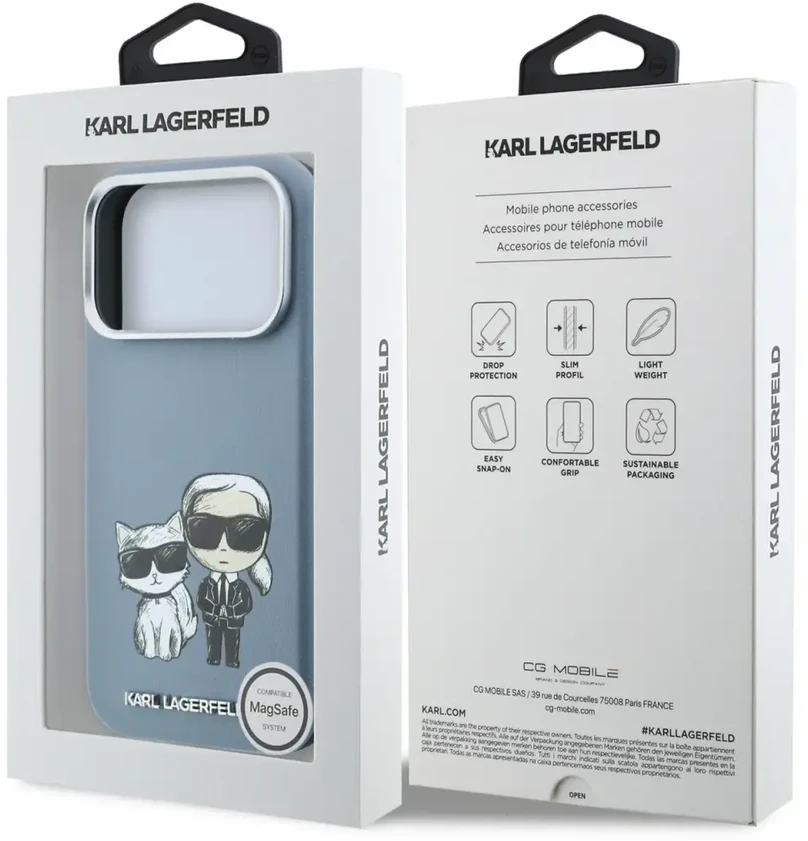 Dėklas Karl Lagerfeld PU Semi Wrap Smooth Sketch Bodies Magsafe Case for iPhone 18 Pro Mėlyna