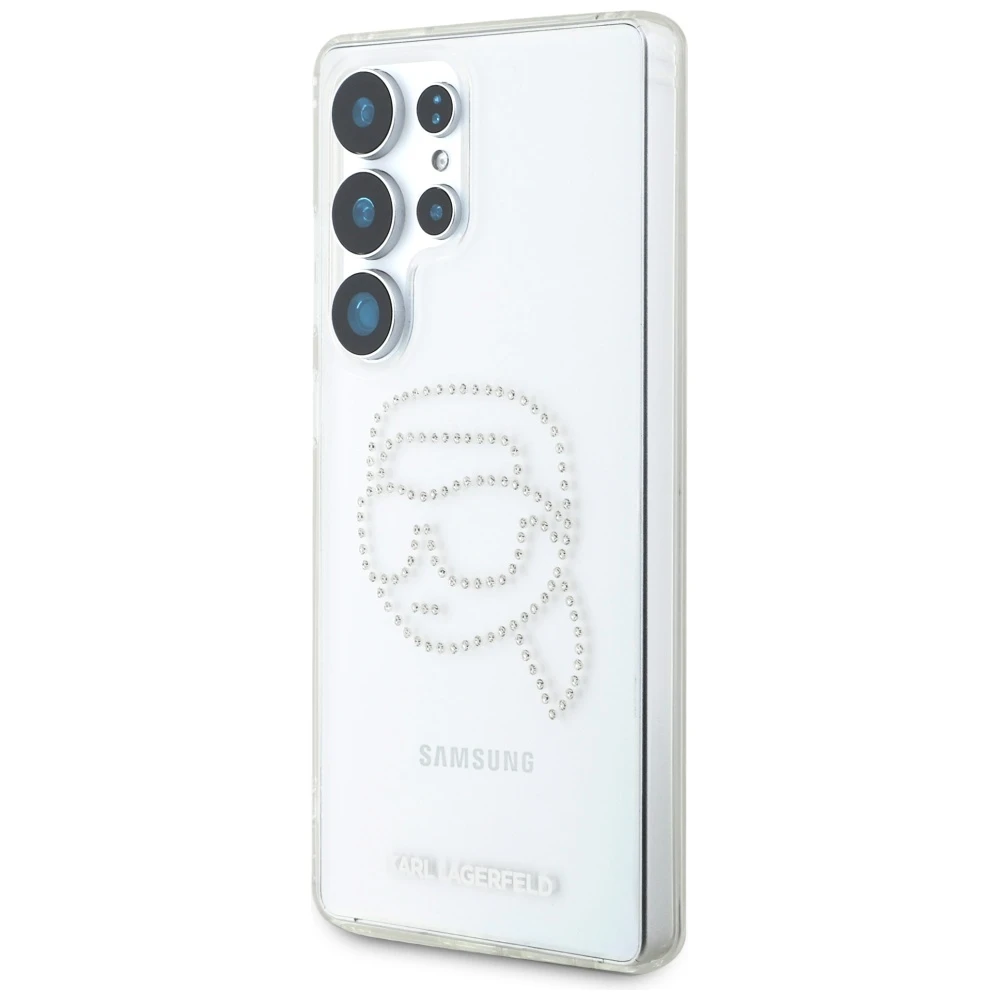 Karl Lagerfeld Rhinestones Karl Head Logo Samsung Galaxy S25 Ultra dėklas telefonui skaidrus