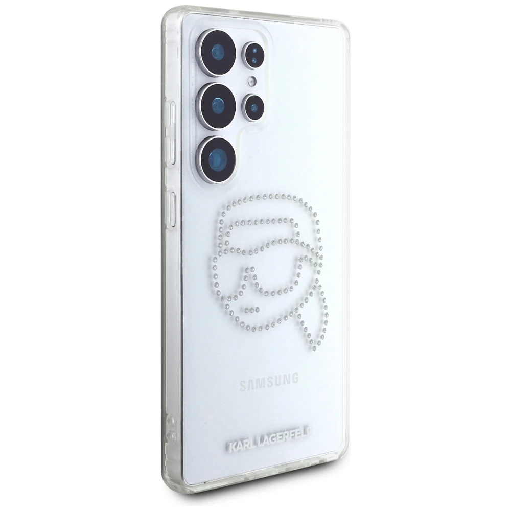 Karl Lagerfeld Rhinestones Karl Head Logo Samsung Galaxy S25 Ultra dėklas telefonui skaidrus