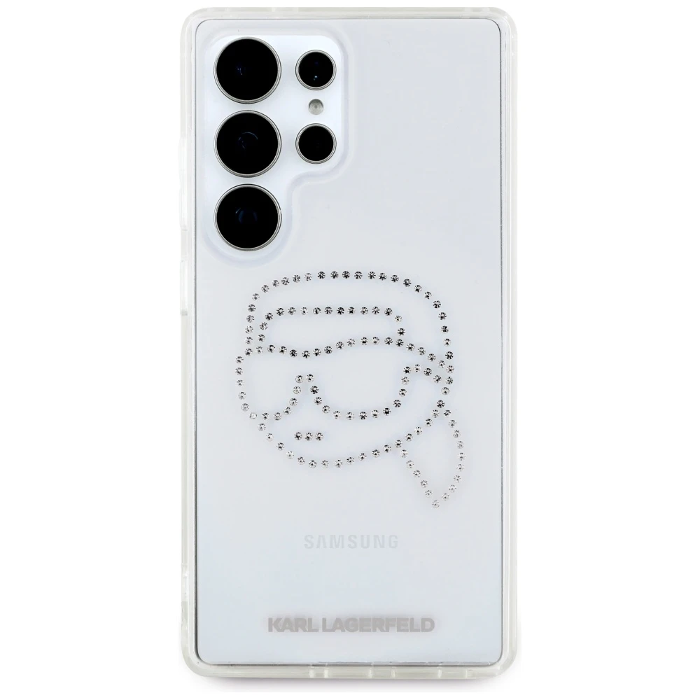Karl Lagerfeld Rhinestones Karl Head Logo Samsung Galaxy S25 Ultra dėklas telefonui skaidrus