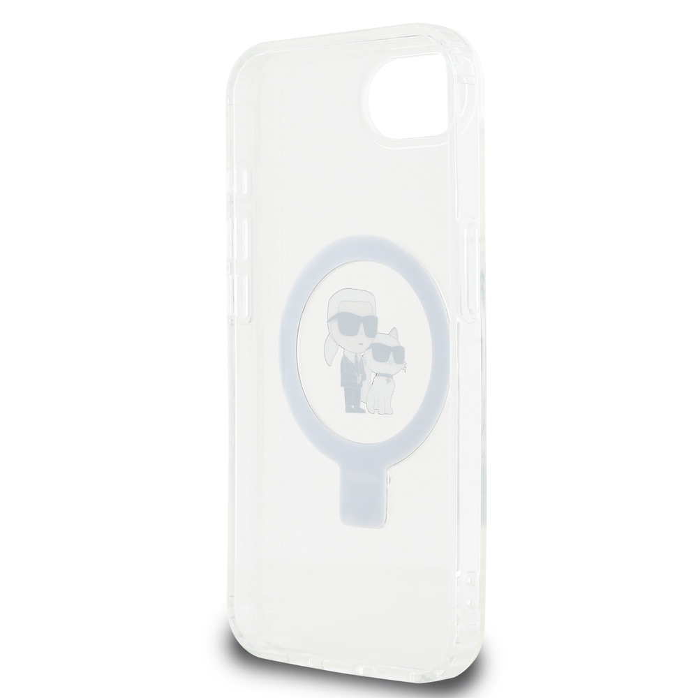 Karl Lagerfeld Ringstand Karl and Choupette MagSafe dėklas skirtas Apple iPhone 16e baltos spalvos