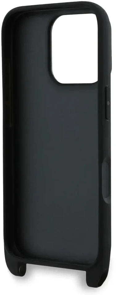 Karl Lagerfeld Saffiano kryžminė rankena Karl and Choupette dėklas iPhone 16 Pro juodas