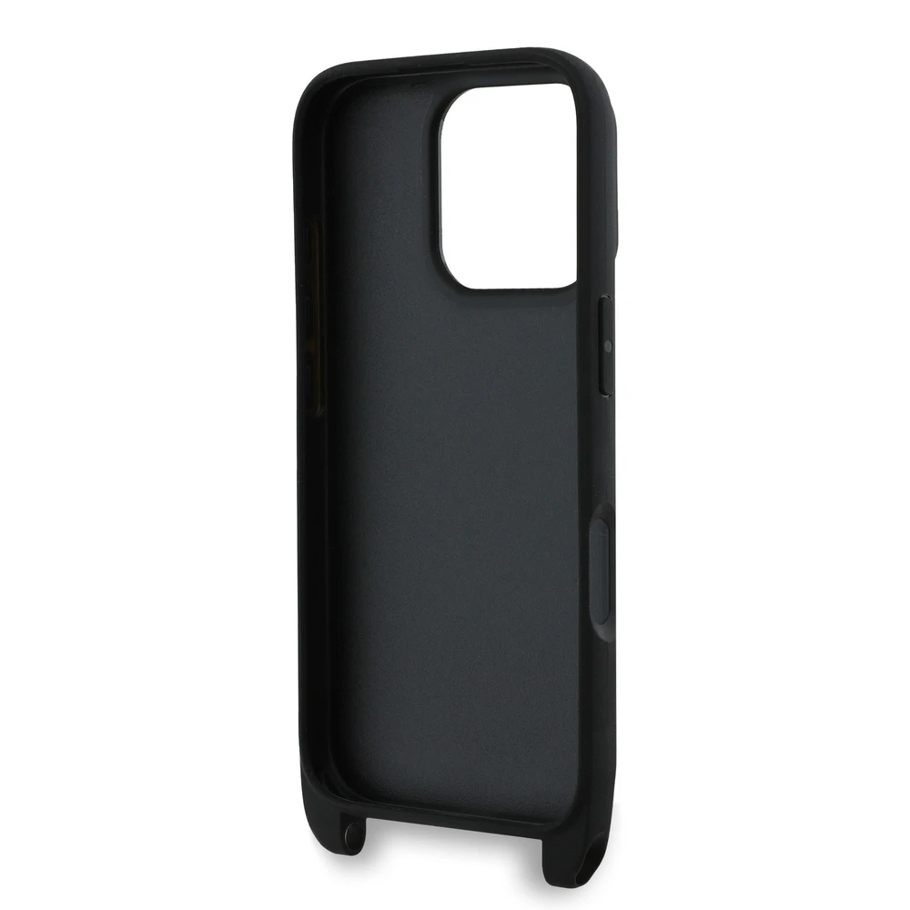 Karl Lagerfeld Saffiano Crossbody Strap Karl and Choupette Apple iPhone 16 Pro dėklas telefonui juodos spalvos