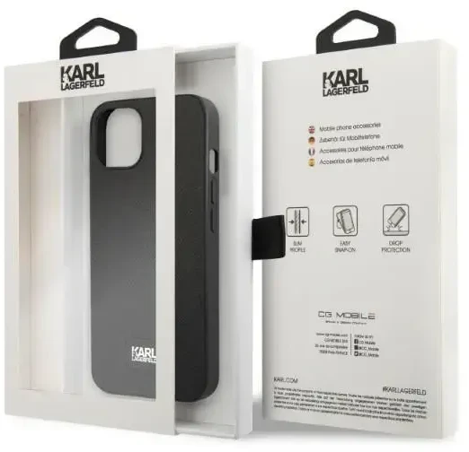 Apple iPhone 13 Karl Lagerfeld dėklas Saffiano Plaque juodos spalvos