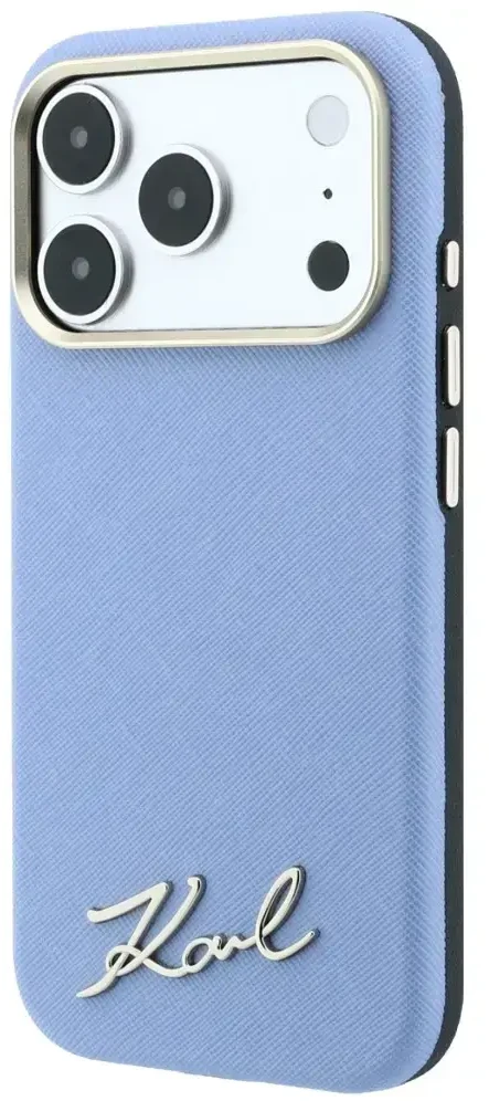 Dėklas Karl Lagerfeld Saffiano Small Script Metal Logo MagSafe Case for iPhone 17 Pro / 18 Pro - Light Mėlyna